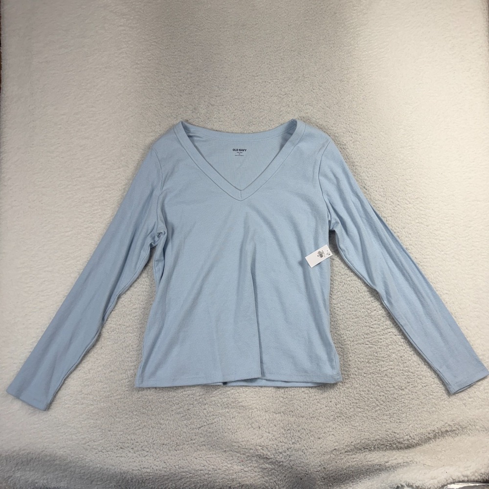 NEW Old Navy Cozy Snug Top Womens 2X Blue Ribbed V-Neck Long Sleeve T-Shirt